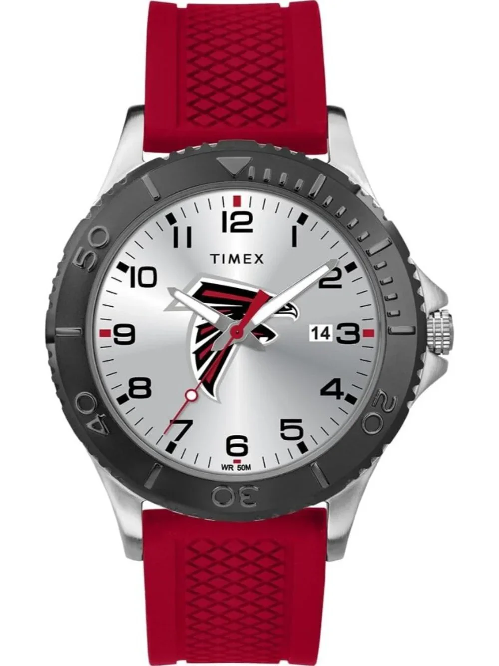 Men's Silver Red Rubber Band Analog NFL Gamer Atlanta Falcons Luminant Watch